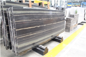 China Nera Siena Marble Black Wooden Polished Slab Tile