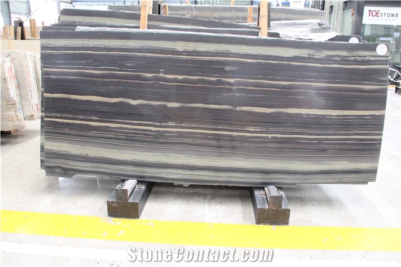 China Nera Siena Marble Black Wooden Polished Slab Tile