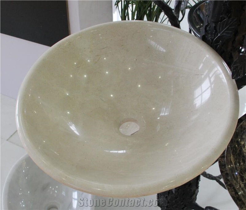 Cream Marfil Marble Round Basin,Natural Stone Basin, Kitchen Sinks, Bathroom Sinks, Wash Bowls,China Hand Made Bathroom Washing Basin,Counter Top and Vanity Top Sink, Own Factory with Ce
