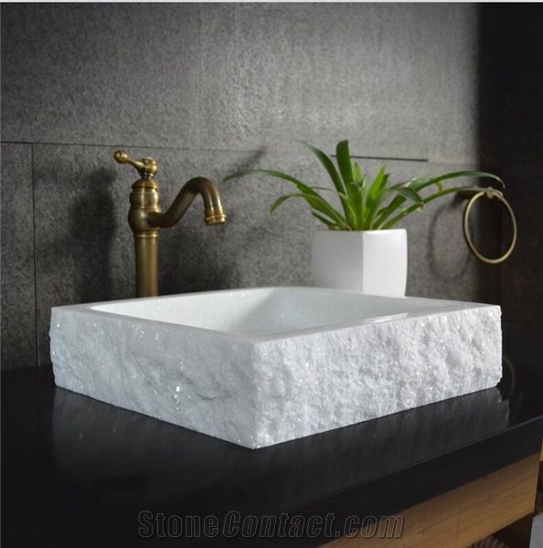 Crystal White Jade Marble Square Basin,Natural Stone Basin, Kitchen