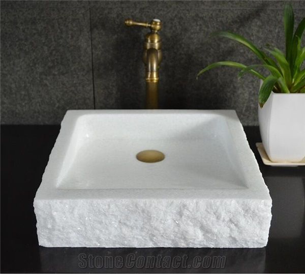 Crystal White Jade Marble Square Basin,Natural Stone Basin, Kitchen