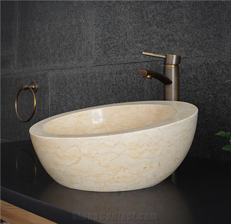 Egypt Beige Marble Round Sink,Natural Stone Basin, Kitchen Sinks, Bathroom Sinks, Wash Bowls,China Hand Made Bathroom Washing Basin,Counter Top and Vanity Top Sink, Own Factory with Ce