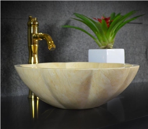 Egyptian Beige Marble Floriated Sink,Natural Stone Basin, Kitchen Sinks, Bathroom Sinks, Wash Bowls,China Hand Made Bathroom Washing Basin,Counter Top and Vanity Top Sink, Own Factory with Ce