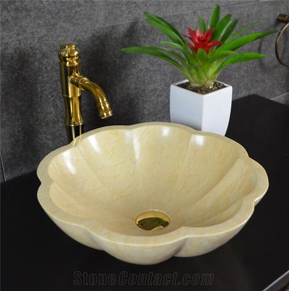 Egyptian Beige Marble Floriated Sink,Natural Stone Basin, Kitchen Sinks, Bathroom Sinks, Wash
