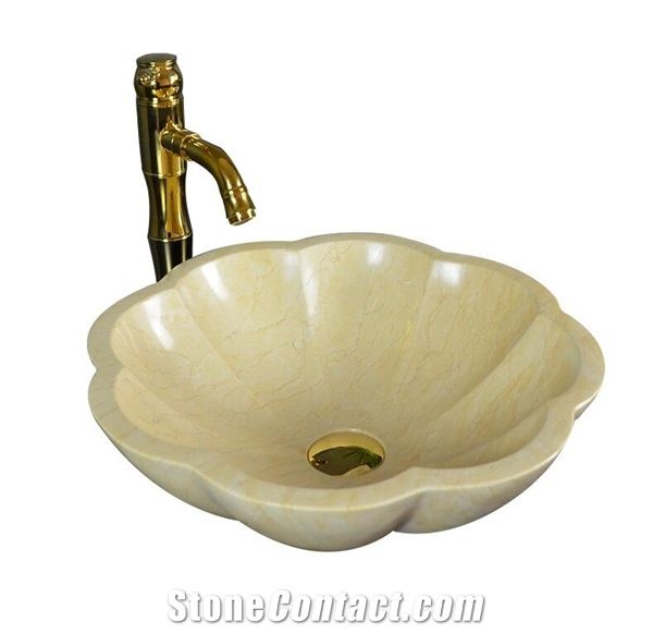 Egyptian Beige Marble Floriated Sink,Natural Stone Basin, Kitchen Sinks, Bathroom Sinks, Wash