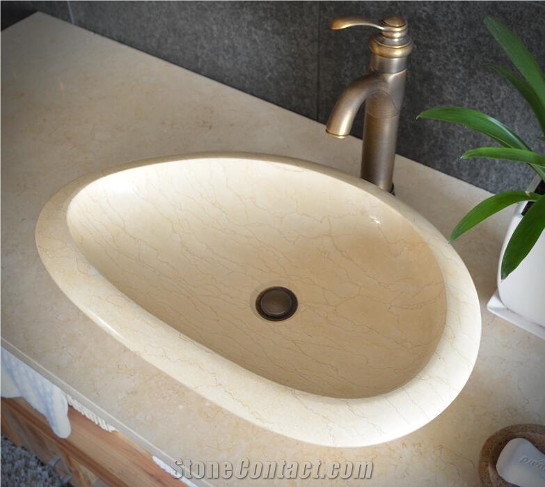 Egyptian Beige Marble Vessel Sink,Natural Stone Basin, Bathroom Sinks, Wash Bowls