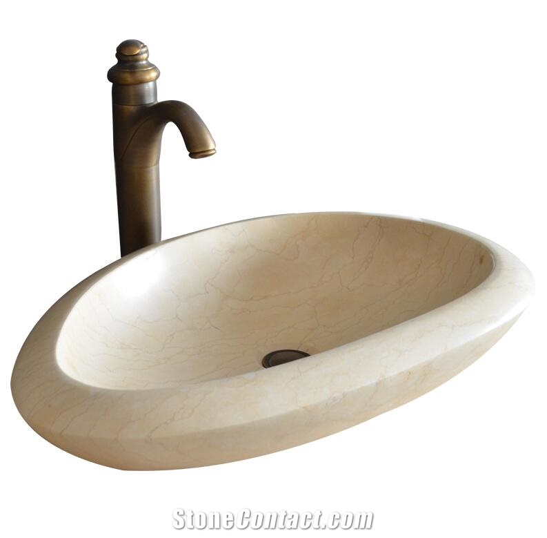 Egyptian Beige Marble Vessel Sink,Natural Stone Basin, Bathroom Sinks, Wash Bowls