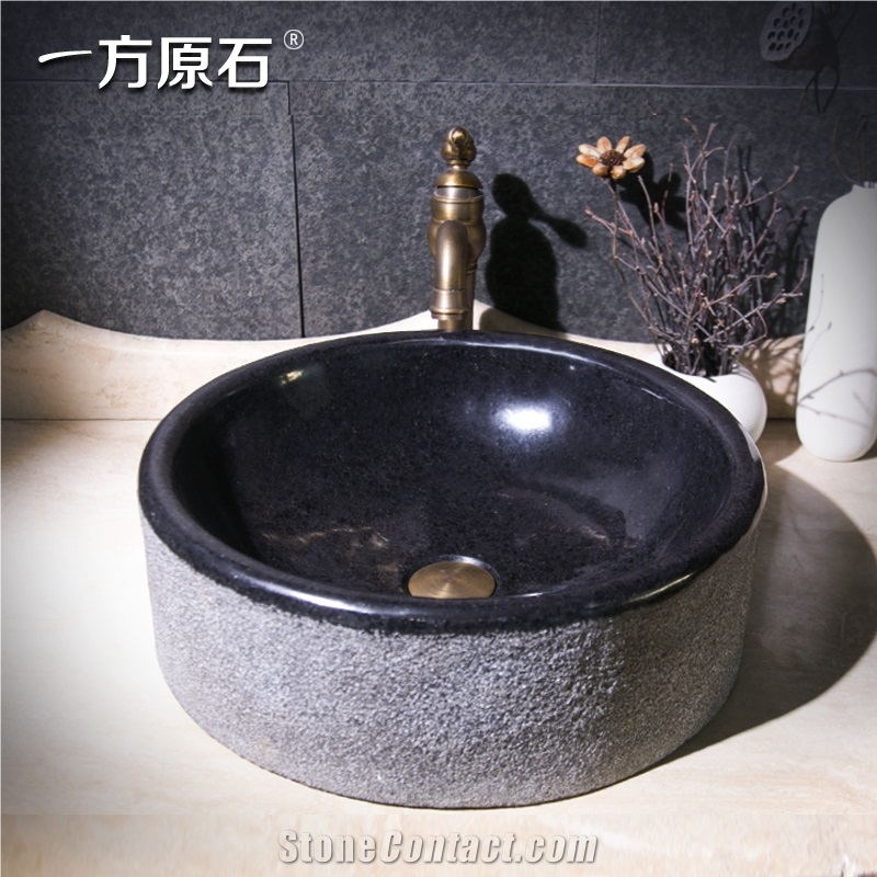 G684 Black Basalt Round Sink,Natural Stone Basin, Kitchen Sinks, Bathroom Sinks, Wash Bowls,China Hand Made Bathroom Washing Basin,Counter Top and Vanity Top Sink, Own Factory with Ce