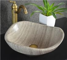 Grey Wood Marble Stone Sink,Natural Stone Basin, Kitchen Sinks, Bathroom Sinks, Wash Bowls,China Hand Made Bathroom Washing Basin,Counter Top and Vanity Top Sink, Own Factory with Ce