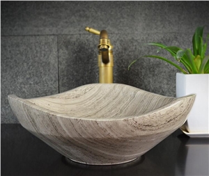 Grey Wood Marble Stone Sink,Natural Stone Basin, Kitchen Sinks, Bathroom Sinks, Wash Bowls,China Hand Made Bathroom Washing Basin,Counter Top and Vanity Top Sink, Own Factory with Ce
