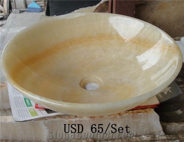 Honey Onyx Round Sink Natural Stone Basin Kitchen Sinks