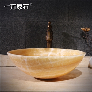 Honey Onyx Round Sink,Yellow Basin,Natural Stone Basin, Kitchen Sinks, Bathroom Sinks, Wash Bowls,China Hand Made Bathroom Washing Basin,Counter Top and Vanity Top Sink, Own Factory with Ce