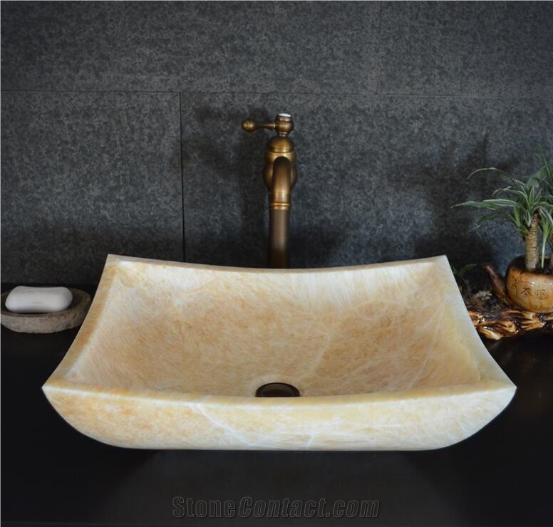 Honey Yellow Onyx Square and Vessel Basin,Natural Stone Basin, Kitchen Sinks, Bathroom Sinks, Wash Bowls,China Hand Made Bathroom Washing Basin,Counter Top and Vanity Top Sink, Own Factory with Ce
