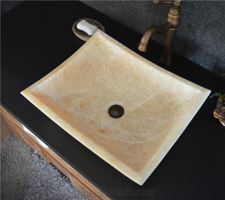 Honey Yellow Onyx Square and Vessel Basin,Natural Stone Basin, Kitchen Sinks, Bathroom Sinks, Wash Bowls,China Hand Made Bathroom Washing Basin,Counter Top and Vanity Top Sink, Own Factory with Ce