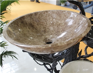 Light Emperador Marble Round Bowl,Natural Stone Basin, Kitchen Sinks, Bathroom Sinks, Wash Bowls,China Hand Made Bathroom Washing Basin,Counter Top and Vanity Top Sink, Own Factory with Ce