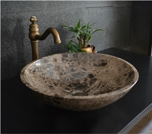 Light Emperador Round Marble Basin,Natural Stone Basin, Kitchen Sinks, Bathroom Sinks, Wash Bowls,China Hand Made Bathroom Washing Basin,Counter Top and Vanity Top Sink, Own Factory with Ce