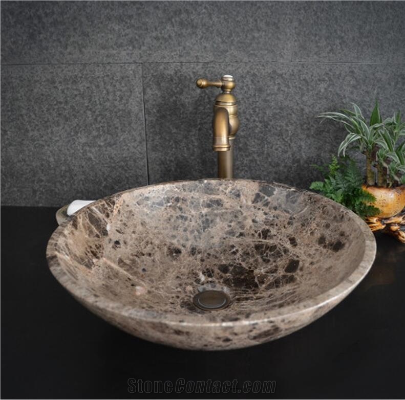 Light Emperador Round Marble Basin,Natural Stone Basin, Kitchen Sinks, Bathroom Sinks, Wash Bowls,China Hand Made Bathroom Washing Basin,Counter Top and Vanity Top Sink, Own Factory with Ce