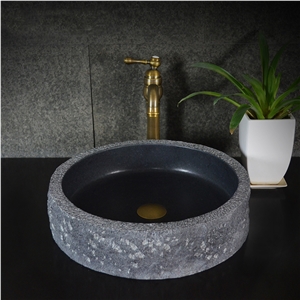 Mogolian Balck Basalt Granite Round Sink,Natural Stone Basin, Kitchen Sinks, Bathroom Sinks, Wash Bowls,China Hand Made Bathroom Washing Basin,Counter Top and Vanity Top Sink, Own Factory with Ce