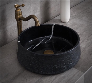 Nero Marquina Black Marble Round Basin,Natural Stone Basin, Kitchen Sinks, Bathroom Sinks, Wash Bowls,China Hand Made Bathroom Washing Basin,Counter Top and Vanity Top Sink, Own Factory with Ce
