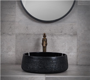 Nero Marquina Black Marble Round Basin,Natural Stone Basin, Kitchen Sinks, Bathroom Sinks, Wash Bowls,China Hand Made Bathroom Washing Basin,Counter Top and Vanity Top Sink, Own Factory with Ce