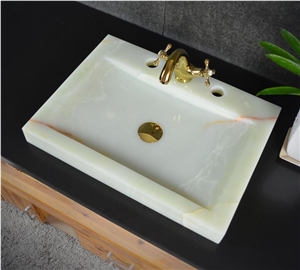 Onice Bianco White Onyx Rectangle Basin,Natural Stone Basin, Kitchen Sinks, Bathroom Sinks, Wash Bowls,China Hand Made Bathroom Washing Basin,Counter Top and Vanity Top Sink, Own Factory with Ce