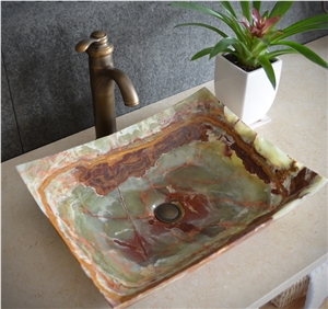 Onyx Square Sinks,Polished Bathroom Sinks,Green Onyx Wash Basins,China Manmade Stone Sinks,Brown Vessel Sinks