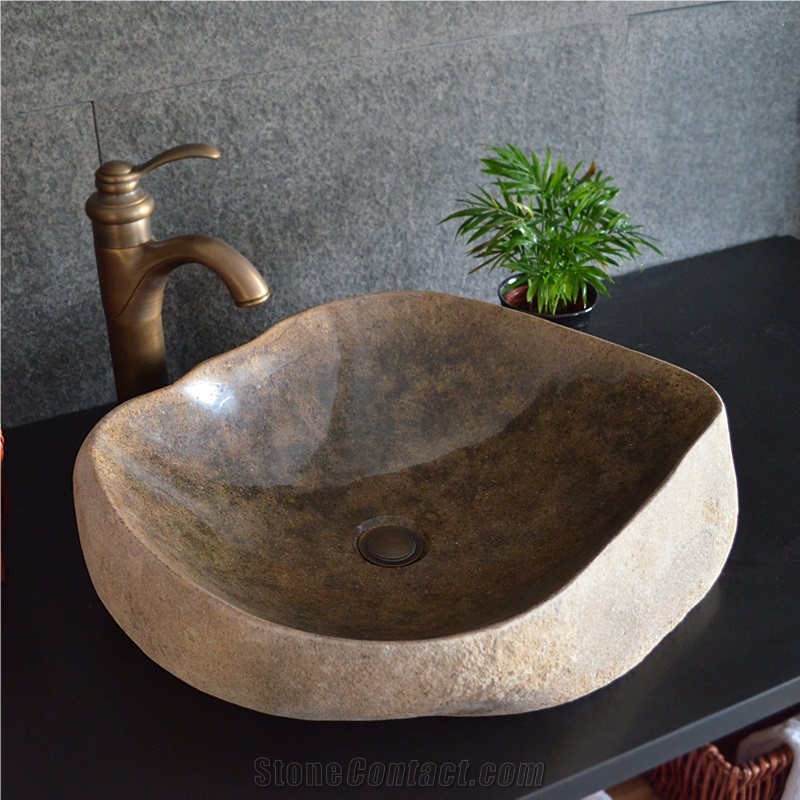River Stone Bathroom Sinks,Natural Pebble Stone Vessel Sinks, Basin,Polished Irregular Wash Bowls