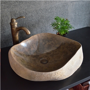 River Stone Bathroom Sinks,Natural Pebble Stone Vessel Sinks, Basin,Polished Irregular Wash Bowls