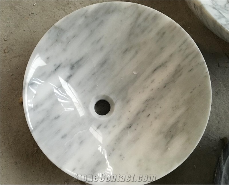 Round Carrara White Marble Basin,Natural Stone Basin, Kitchen Sinks, Bathroom Sinks, Wash Bowls,China Hand Made Bathroom Washing Basin,Counter Top and Vanity Top Sink, Own Factory with Ce