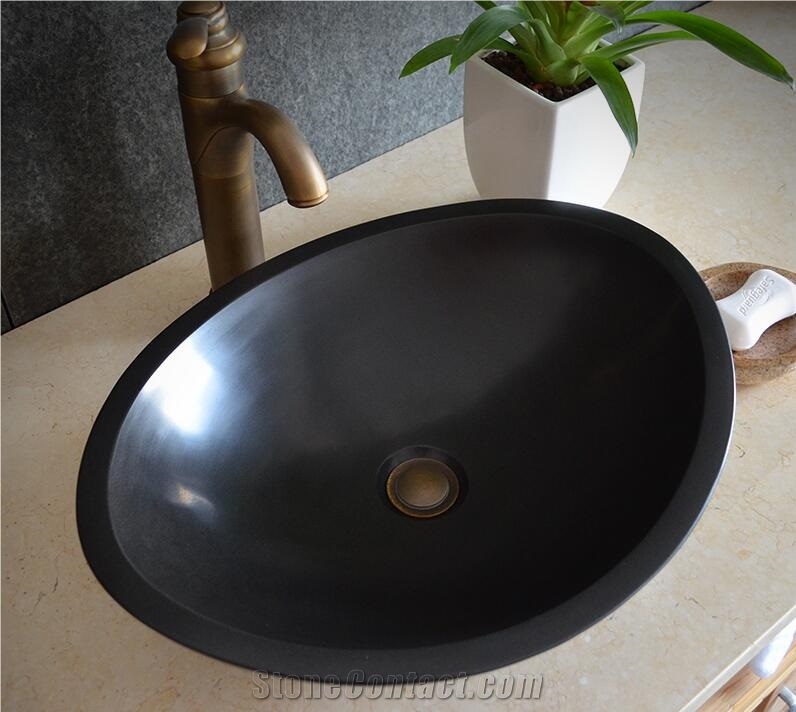 Shanxi Black Granite Oval Sink,Natural Stone Basin, Kitchen Sinks, Bathroom Sinks, Wash Bowls,China Hand Made Bathroom Washing Basin,Counter Top and Vanity Top Sink, Own Factory with Ce