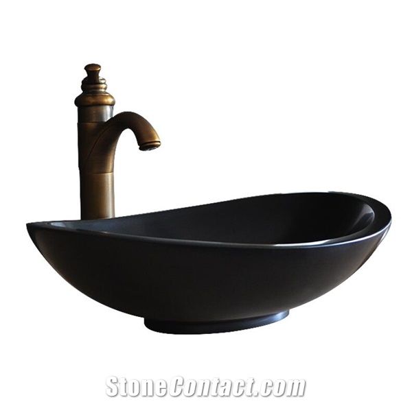 Shanxi Black Granite Oval Sink,Natural Stone Basin, Kitchen Sinks 