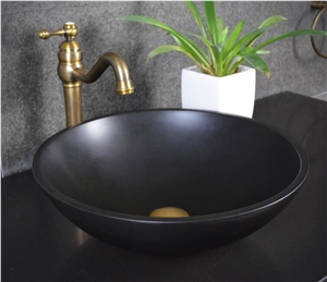 Shanxi Black Granite Round Bowls,Natural Stone Basin, Kitchen Sinks, Bathroom Sinks, Wash Bowls,China Hand Made Bathroom Washing Basin,Counter Top and Vanity Top Sink, Own Factory with Ce