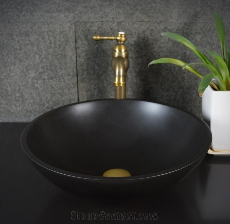 Shanxi Black Granite Round Bowls,Natural Stone Basin, Kitchen Sinks, Bathroom Sinks, Wash Bowls,China Hand Made Bathroom Washing Basin,Counter Top and Vanity Top Sink, Own Factory with Ce