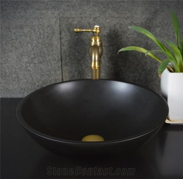 Shanxi Black Granite Round Bowls,Natural Stone Basin, Kitchen Sinks