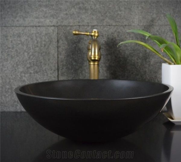 Shanxi Black Granite Round Bowls,Natural Stone Basin, Kitchen Sinks