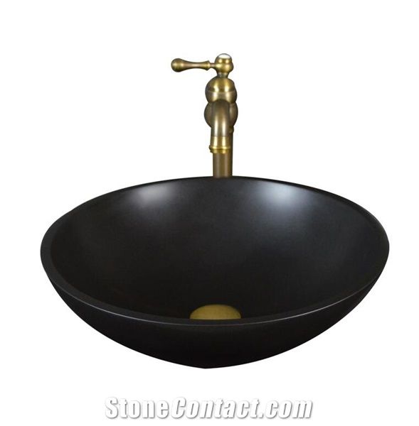 Shanxi Black Granite Round Bowls,Natural Stone Basin, Kitchen Sinks