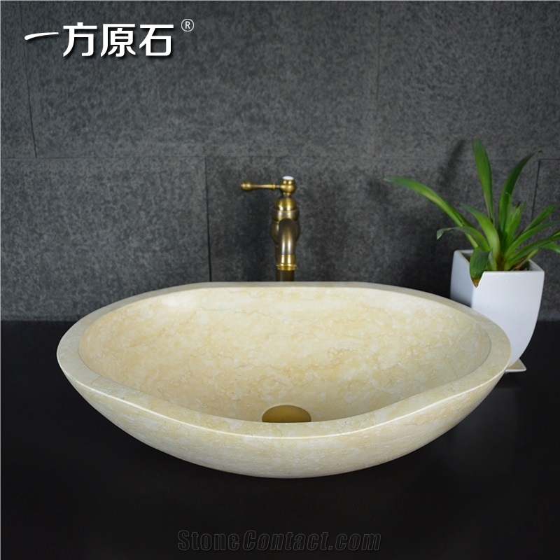 Sunny Beige Marble Oval Sink,Natural Stone Basin, Kitchen Sinks, Bathroom Sinks, Wash Bowls,China Hand Made Bathroom Washing Basin,Counter Top and Vanity Top Sink, Own Factory with Ce