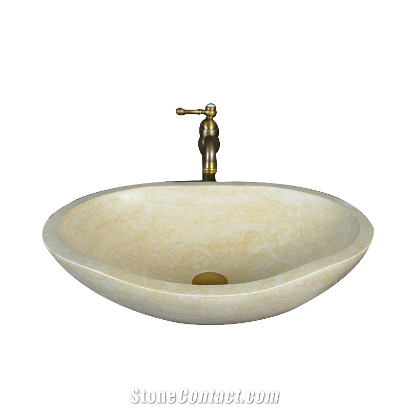 Sunny Beige Marble Oval Sink,Natural Stone Basin, Kitchen Sinks, Bathroom Sinks, Wash Bowls,China Hand Made Bathroom Washing Basin,Counter Top and Vanity Top Sink, Own Factory with Ce