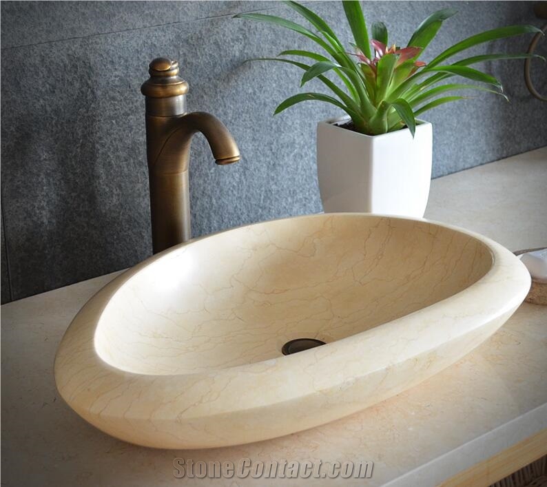 Sunny Yellow Natural Marble Oval Sink,Natural Stone Basin, Kitchen Sinks, Bathroom Sinks, Wash Bowls,China Hand Made Bathroom Washing Basin,Counter Top and Vanity Top Sink, Own Factory with Ce