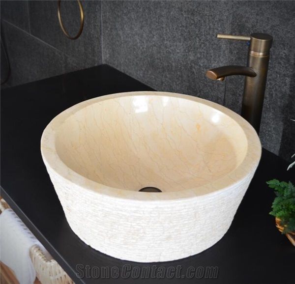 Sunny Yellow Round Marble Sink,Natural Stone Basin, Kitchen Sinks ...