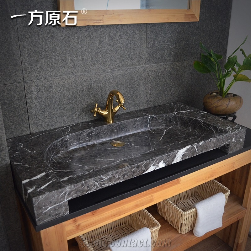 Turkey Grey Marble Rectangle Basin,Natural Stone Basin, Kitchen Sinks, Bathroom Sinks, Wash Bowls,China Hand Made Bathroom Washing Basin,Counter Top and Vanity Top Sink, Own Factory with Ce