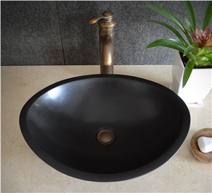 Vessel Black Granite Sink,Shanxi Sesame Black Natural Stone Basin