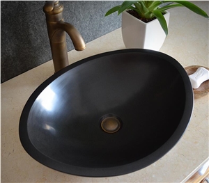 Vessel Black Granite Sink,Shanxi Sesame Black Natural Stone Basin