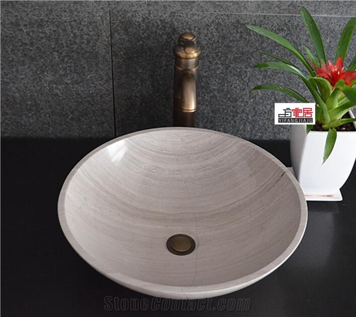 Wooden White Marble Round Sink, White Wooden Marble Basin, Bathroom Sinks, Wash Bowls,China Hand Made Bathroom Washing Basin, Own Factory with Ce