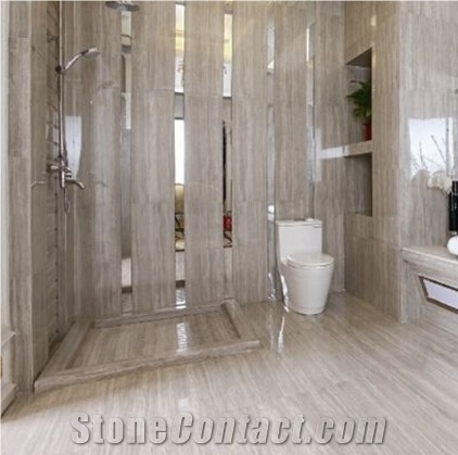 Elegant Polished Grey Wooden Veins Marble Tiles
