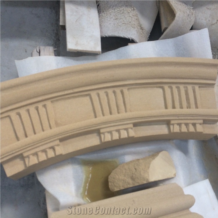 Beige Sandstone Sculpture Handcarved Sculptured Door Frame & Window Will