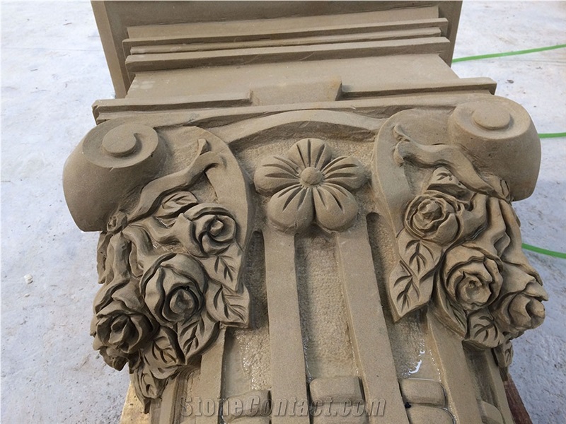 Sandstone Sculpture Handcarved Sculptures for Interior Outdoor Column Base Decoration