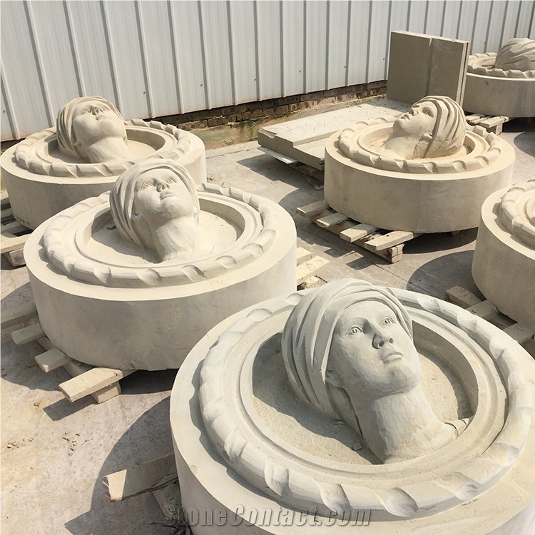 Sichuan Beige Sandstone Human Sculptures Handcraved Western Statues