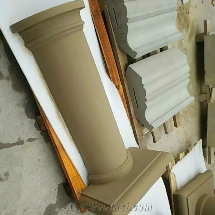 Sichuan Beige Sandstone Sculptured Column Hand Made Beige Pillar Roman Column