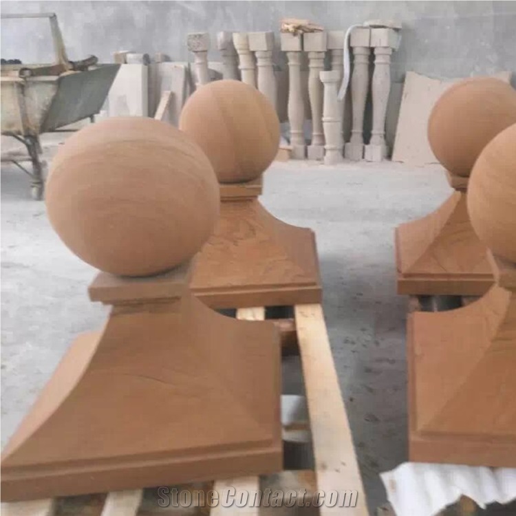 Yellow Wood Round Ball Pier Caps & Quoins for Column